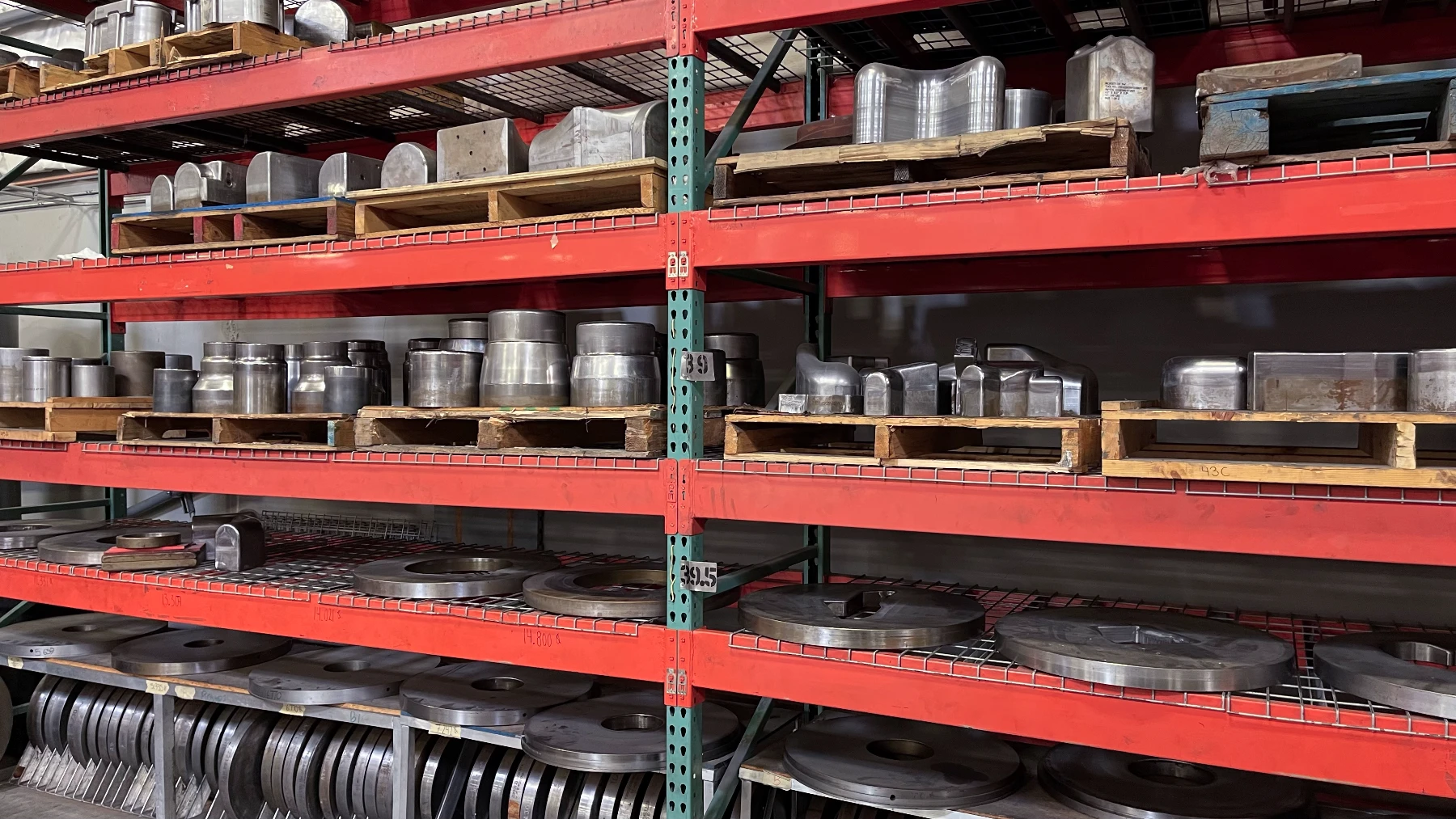 Metal forming components and tooling in warehouse storage